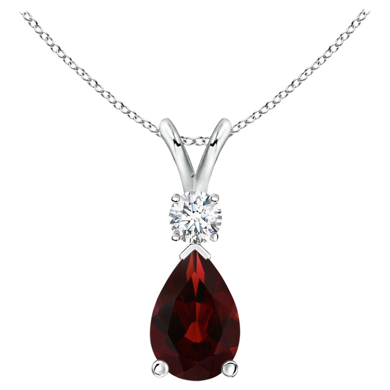 Natural 2.1ct Garnet Teardrop Pendant with Diamond in Platinum