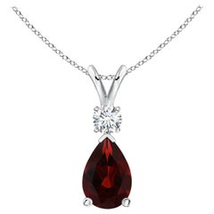 Natural 2.1ct Garnet Teardrop Pendant with Diamond in Platinum