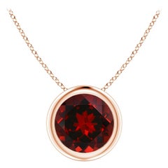 Natural Bezel-Set Round 1.5ct Garnet Solitaire Pendant in 14K Rose Gold