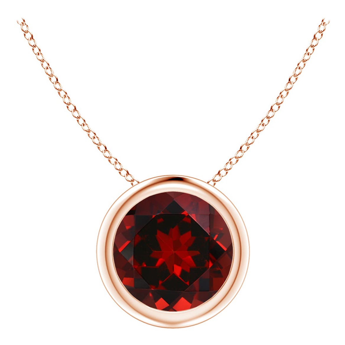 Pendentif solitaire en or rose 14 carats, grenat rond 1,5 ct, serti clos Nature