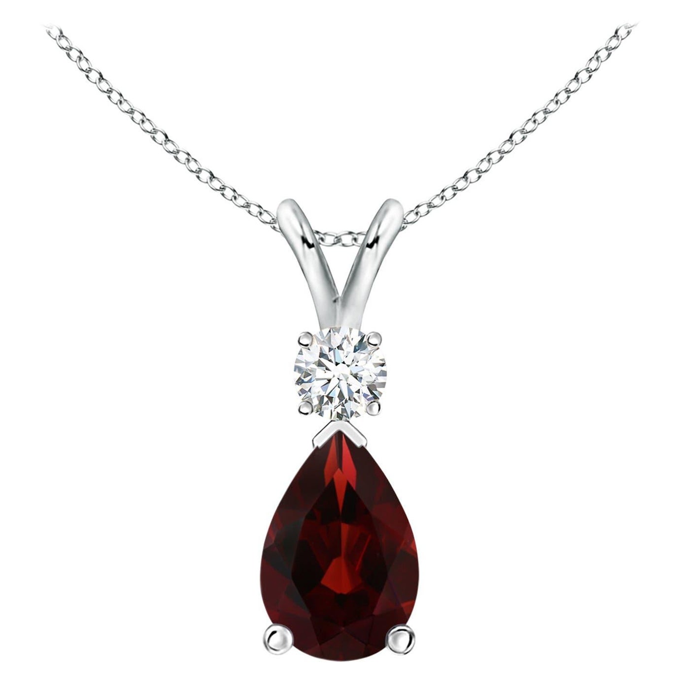 Natural 3.5ct Garnet Teardrop Pendant with Diamond in Platinum