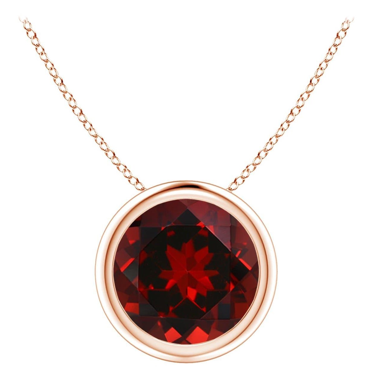 Natural Bezel-Set Round 2.2ct Garnet Solitaire Pendant in 14K Rose Gold