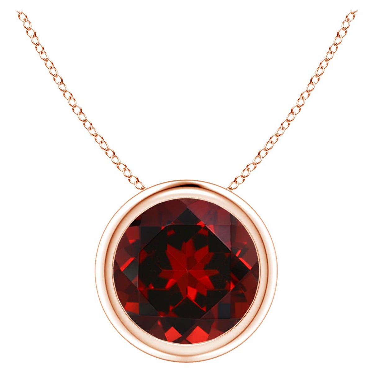 Pendentif solitaire en or rose 14 carats, grenat rond 2,2 ct, serti clos Nature