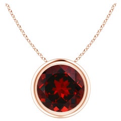 Pendentif solitaire en or rose 14 carats, grenat rond 2,2 ct, serti clos Nature