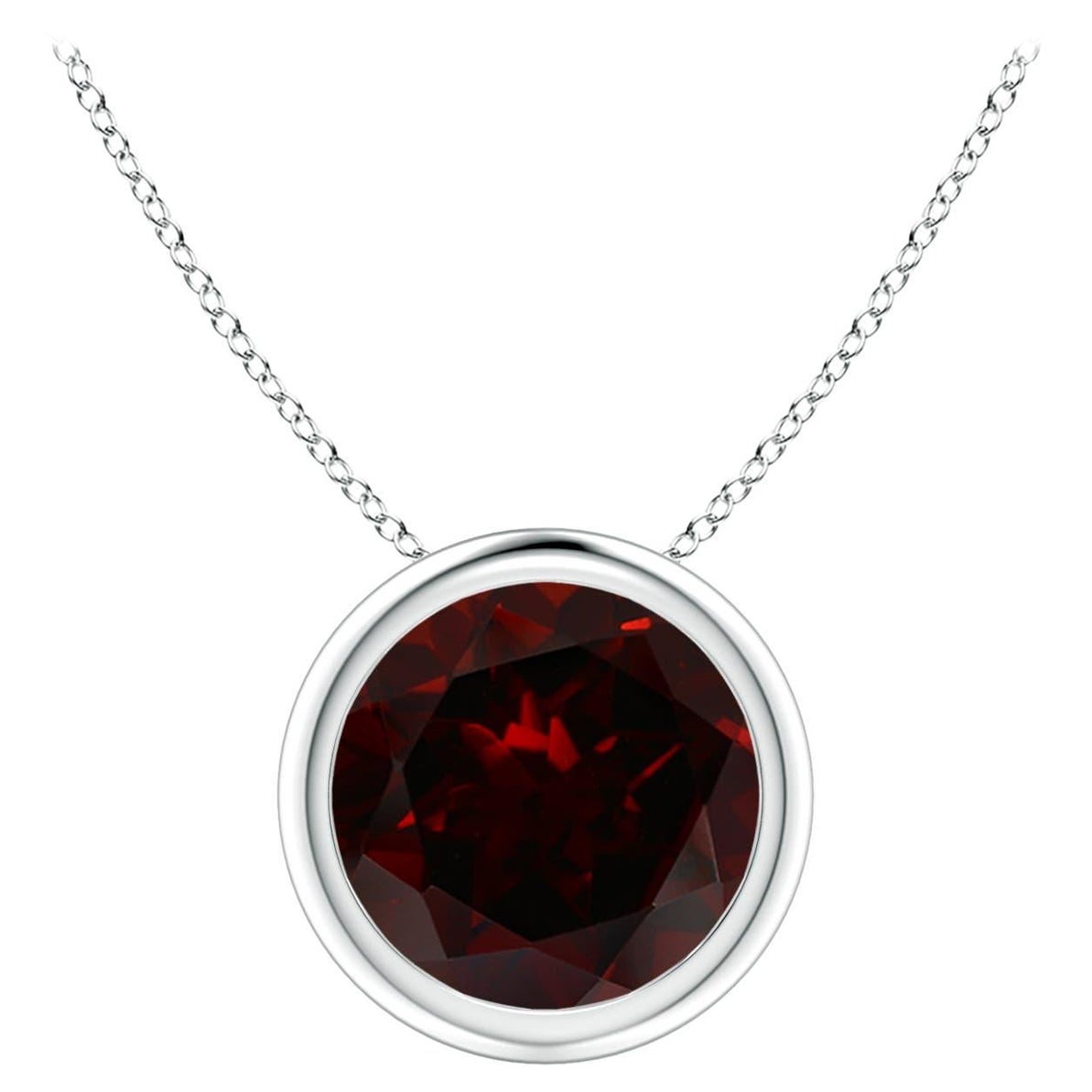 Natural Bezel-Set Round 2.2ct Garnet Solitaire Pendant in 14K White Gold For Sale