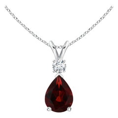 Natürlicher natürlicher 1,3 Karat Granat-Tropfen-Anhänger mit Diamant in Platin