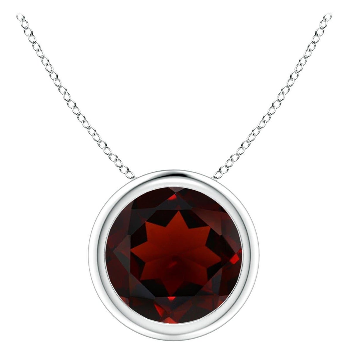 Natural Bezel-Set Round 2.2ct Garnet Solitaire Pendant in 14K White Gold For Sale