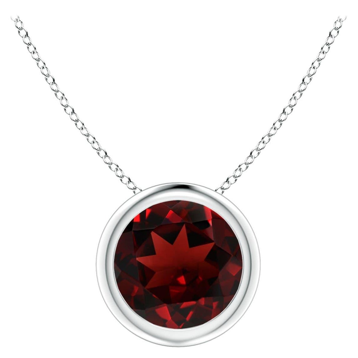 Natural Bezel-Set Round 1.5ct Garnet Solitaire Pendant in 14K White Gold For Sale