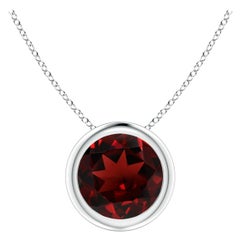 Pendentif solitaire rond en or blanc 14 carats serti d'un grenat naturel de 1,5 carat