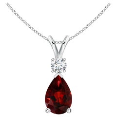 Natural 2.1ct Garnet Teardrop Pendant with Diamond in Platinum