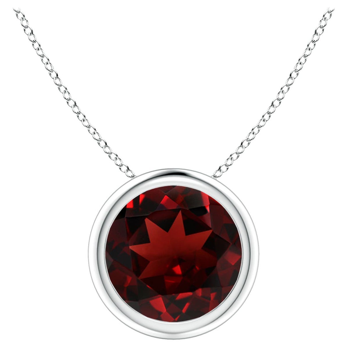 Pendentif solitaire en or blanc 14K avec grenat rond de 2,2 ct, serti clos Nature