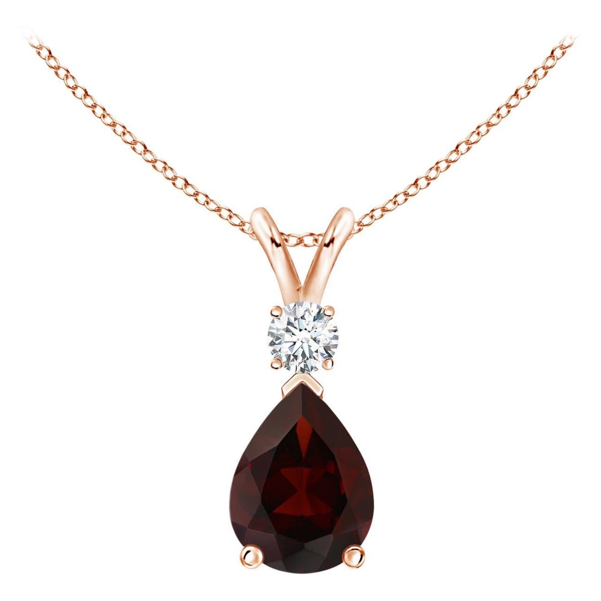 Natural 1.3ct Garnet Teardrop Pendant with Diamond in 14K Rose Gold For Sale