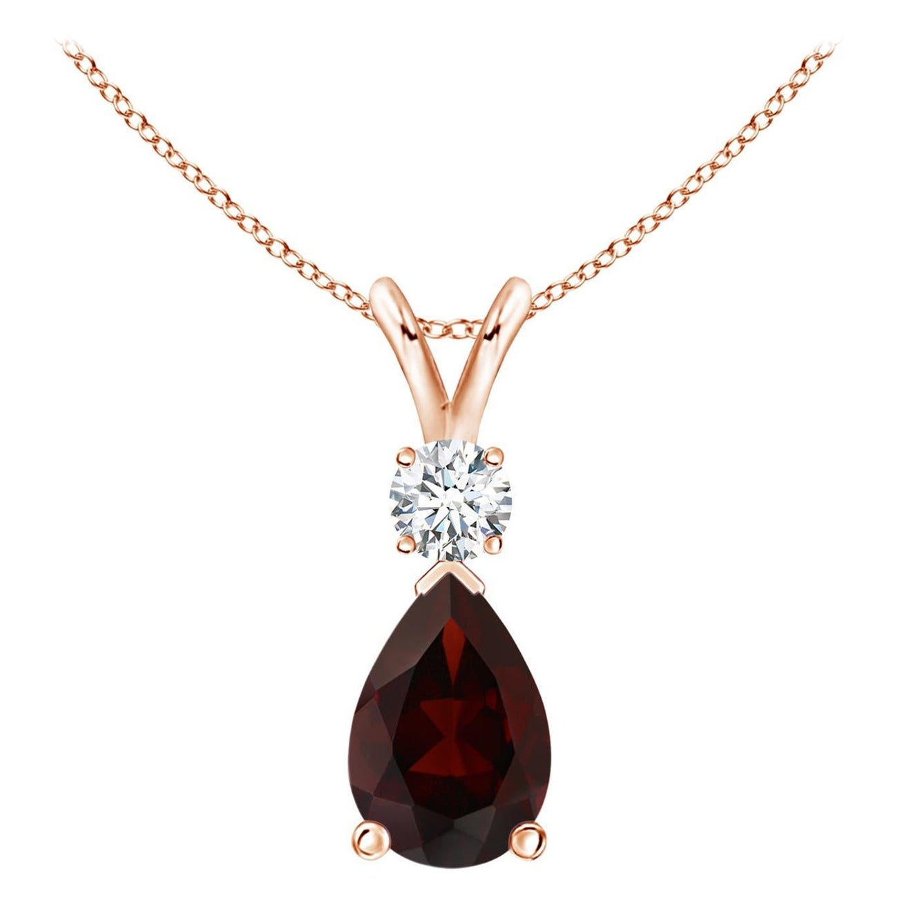 Natural 1.8ct Garnet Teardrop Pendant with Diamond in 14K Rose Gold For Sale