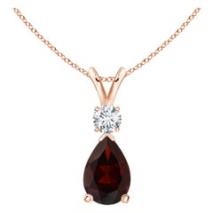 Pendentif en forme de goutte de grenat naturel de 1,8ct avec diamant en or rose 14K
