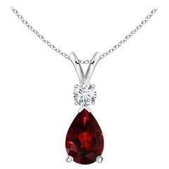 Natural 1.8ct Garnet Teardrop Pendant with Diamond in Platinum