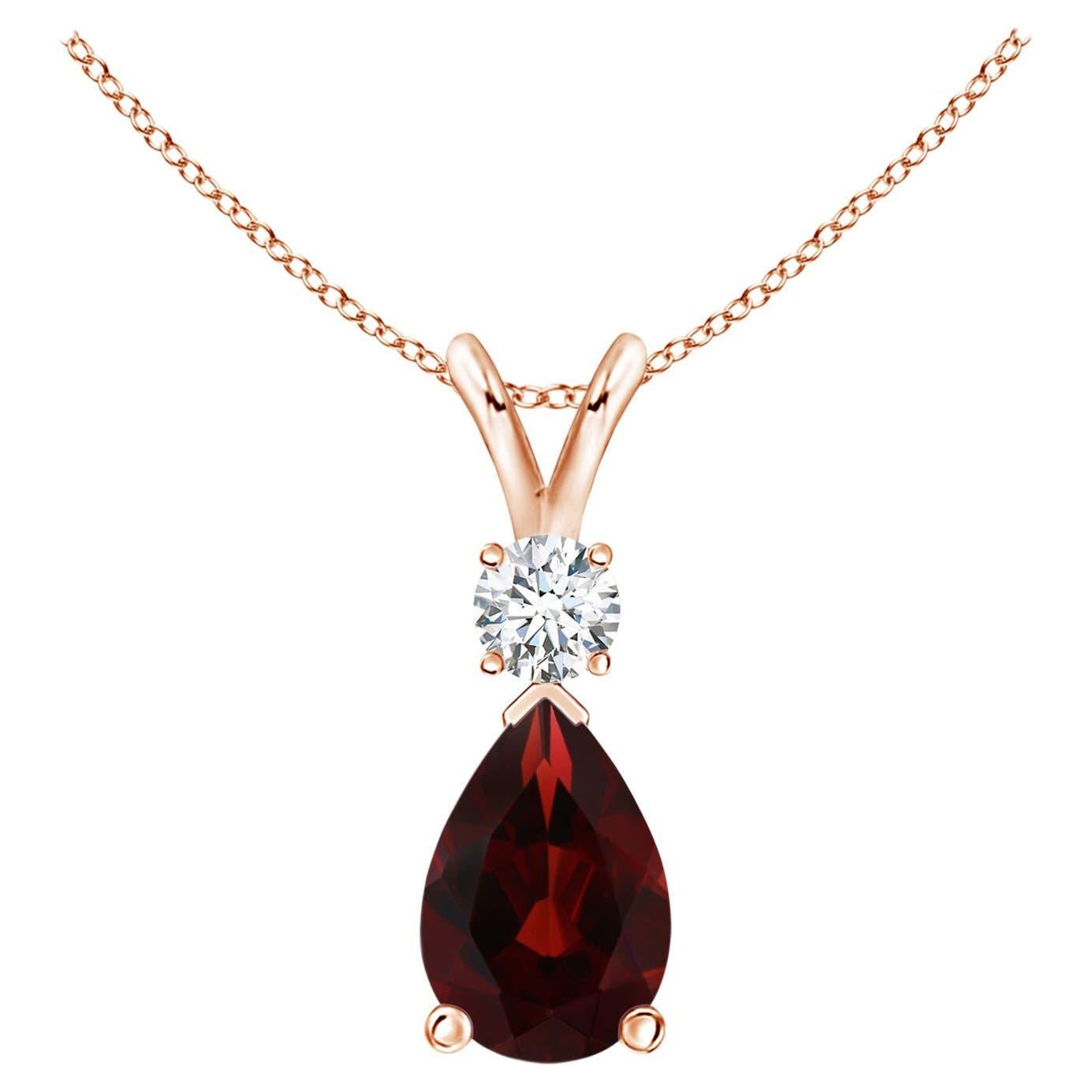 Natural 2.1ct Garnet Teardrop Pendant with Diamond in 14K Rose Gold For Sale