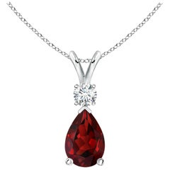 Natural 2.1ct Garnet Teardrop Pendant with Diamond in Platinum