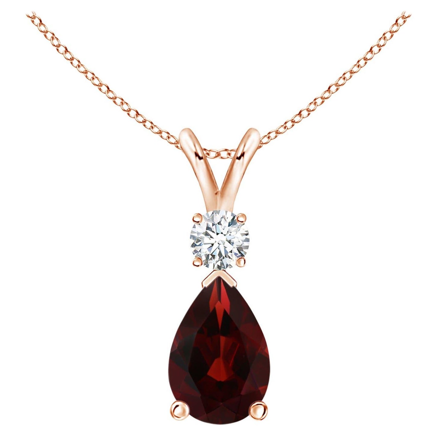 Natural 3.5ct Garnet Teardrop Pendant with Diamond in 14K Rose Gold For Sale