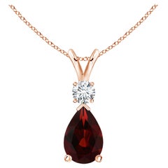 Natural 3.5ct Garnet Teardrop Pendant with Diamond in 14K Rose Gold