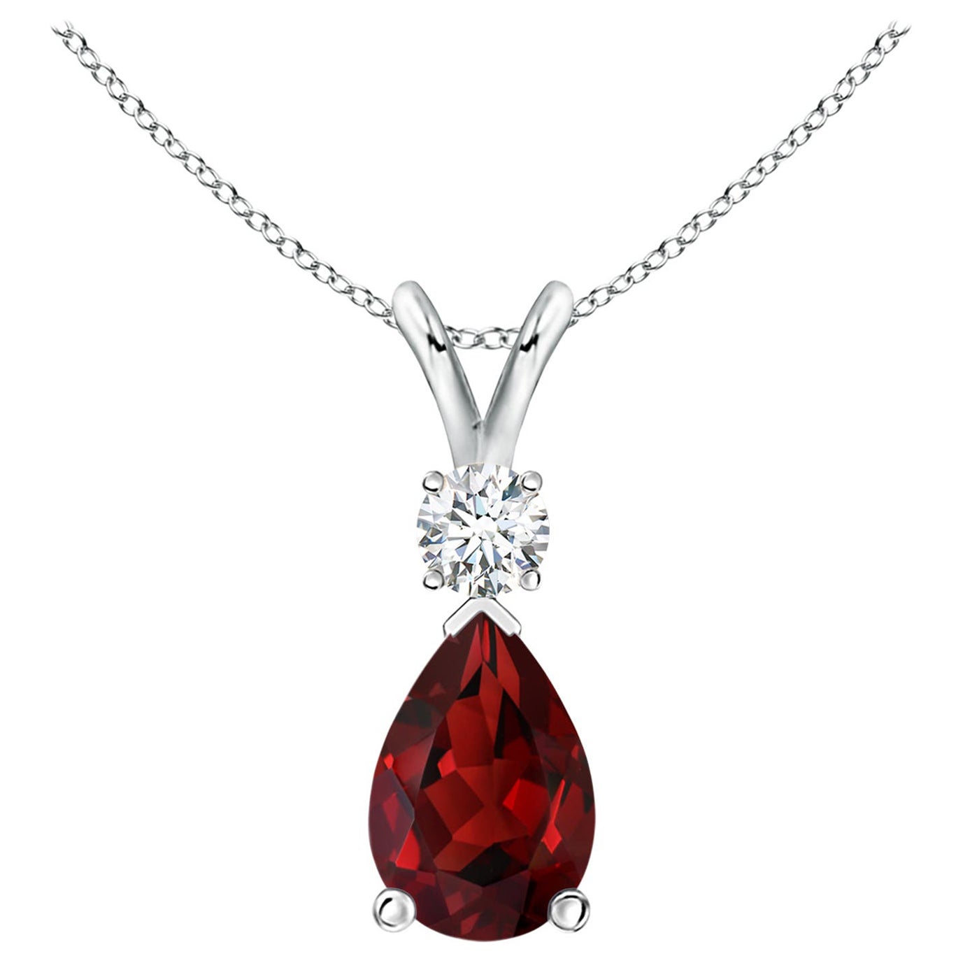 Natural 3.5ct Garnet Teardrop Pendant with Diamond in Platinum