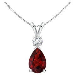 Pendentif en forme de goutte en grenat naturel de 3,5ct avec diamant en platine