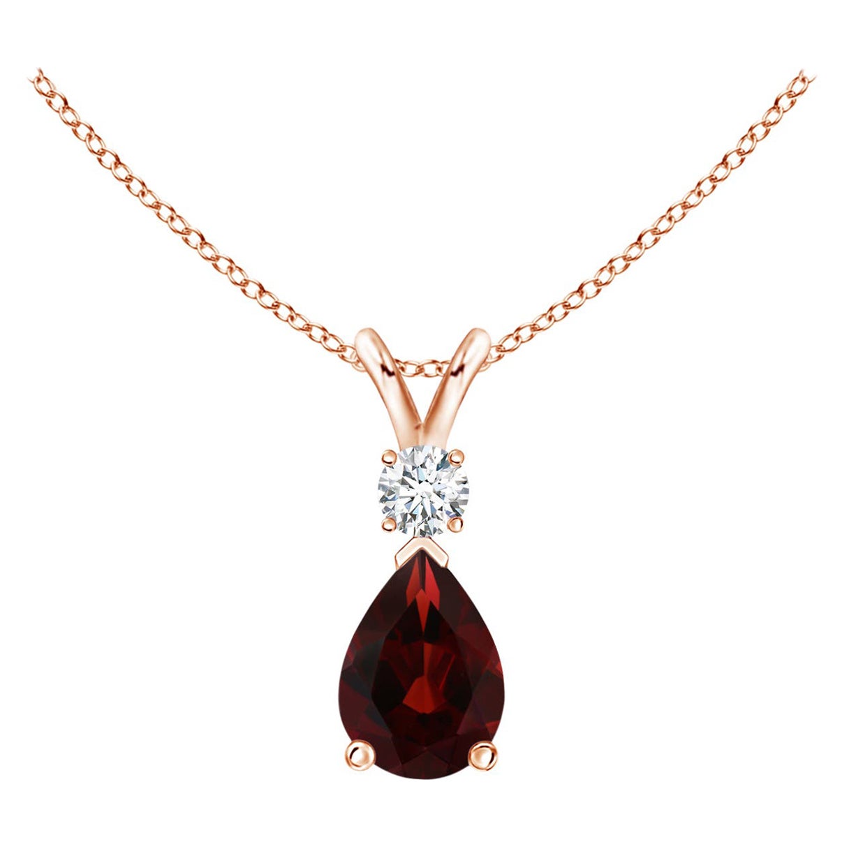 Pendentif en forme de goutte de grenat naturel de 0,85ct avec diamant en or rose 14K