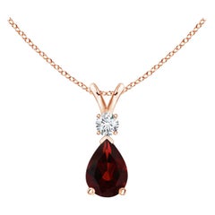 Ciondolo a goccia con granato naturale da 0,85 carati e diamante in oro rosa 14K