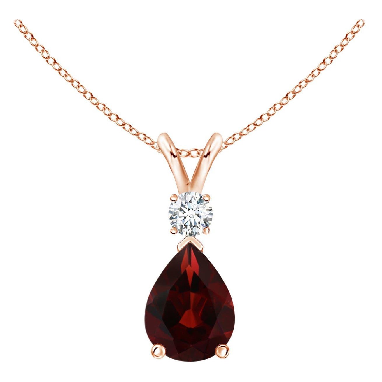 Natural 1.3ct Garnet Teardrop Pendant with Diamond in 14K Rose Gold For Sale
