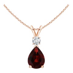 Pendentif en forme de goutte en grenat naturel de 1,3ct avec diamant en or rose 14K