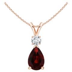 Pendentif en forme de goutte de grenat naturel de 1,8ct avec diamant en or rose 14K