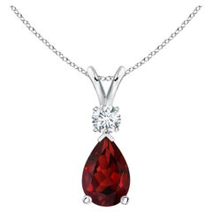 Natural 1.8ct Garnet Teardrop Pendant with Diamond in Platinum