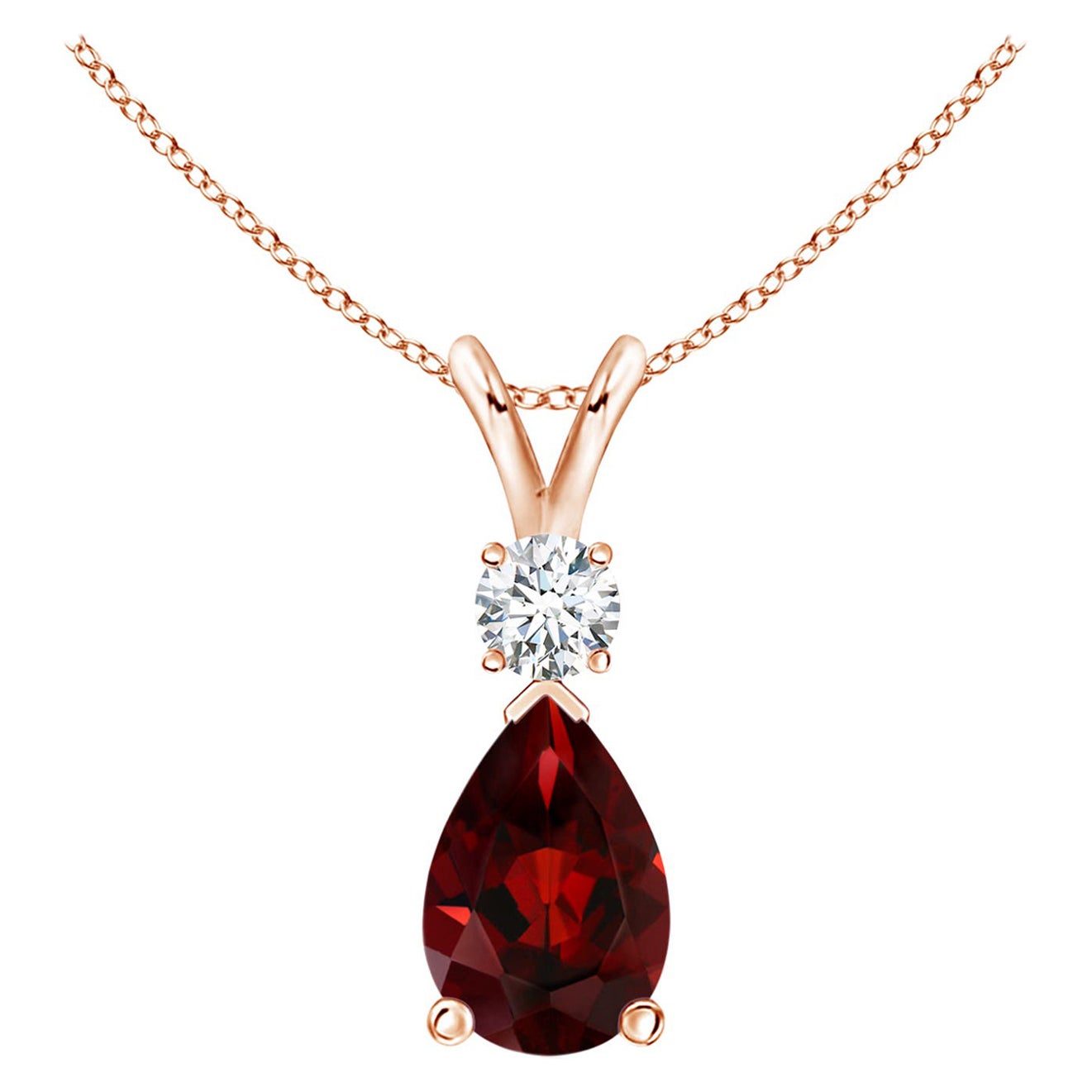 Natural 2.1ct Garnet Teardrop Pendant with Diamond in 14K Rose Gold