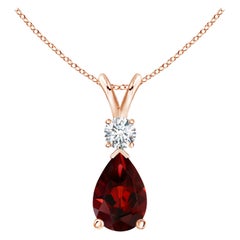 Colgante de lágrima de granate natural de 2,1 ct con diamante en oro rosa de 14 quilates