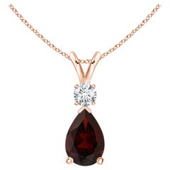 Ciondolo a goccia con granato naturale da 2,1 carati e diamante in oro rosa 14K