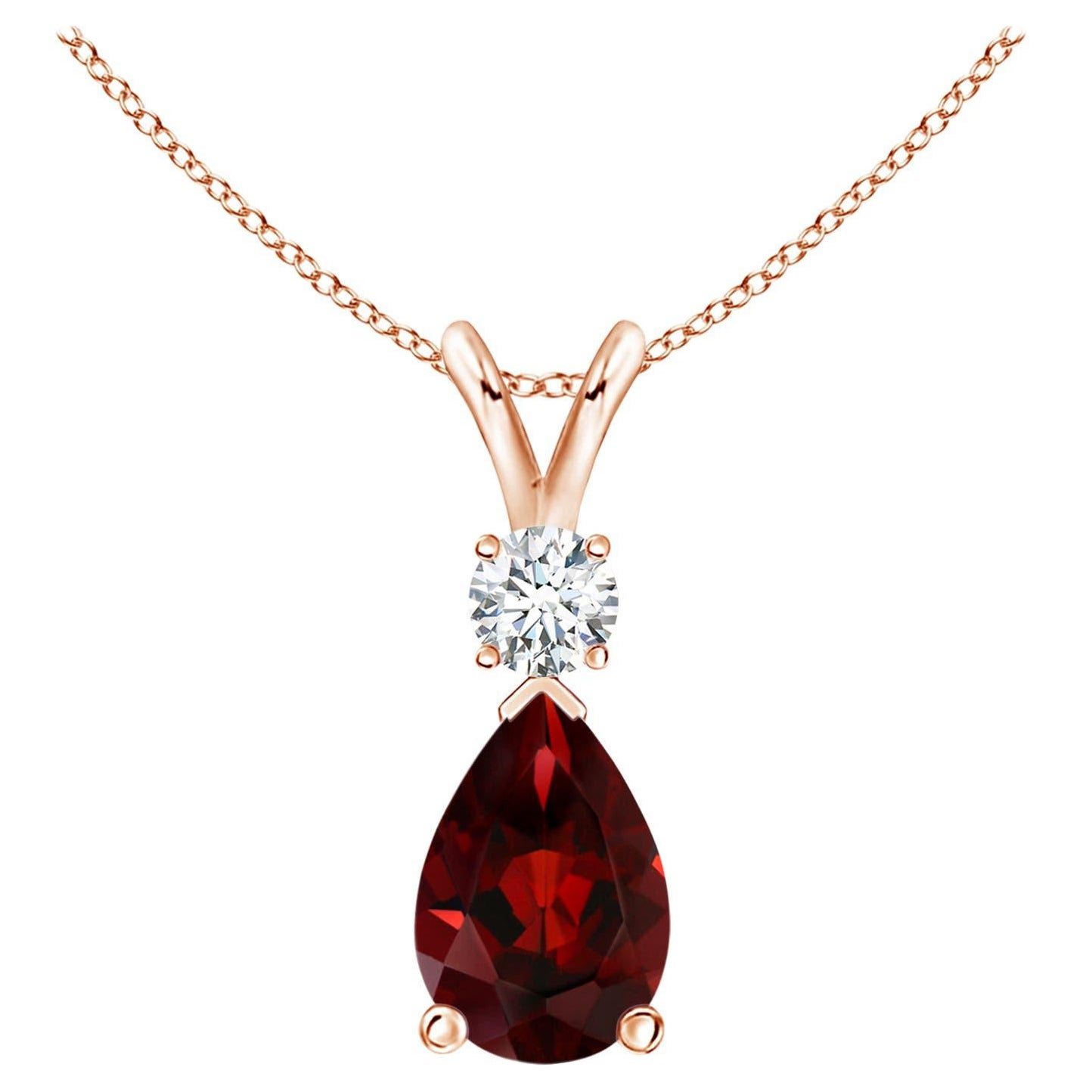 Natural 3.5ct Garnet Teardrop Pendant with Diamond in 14K Rose Gold For Sale