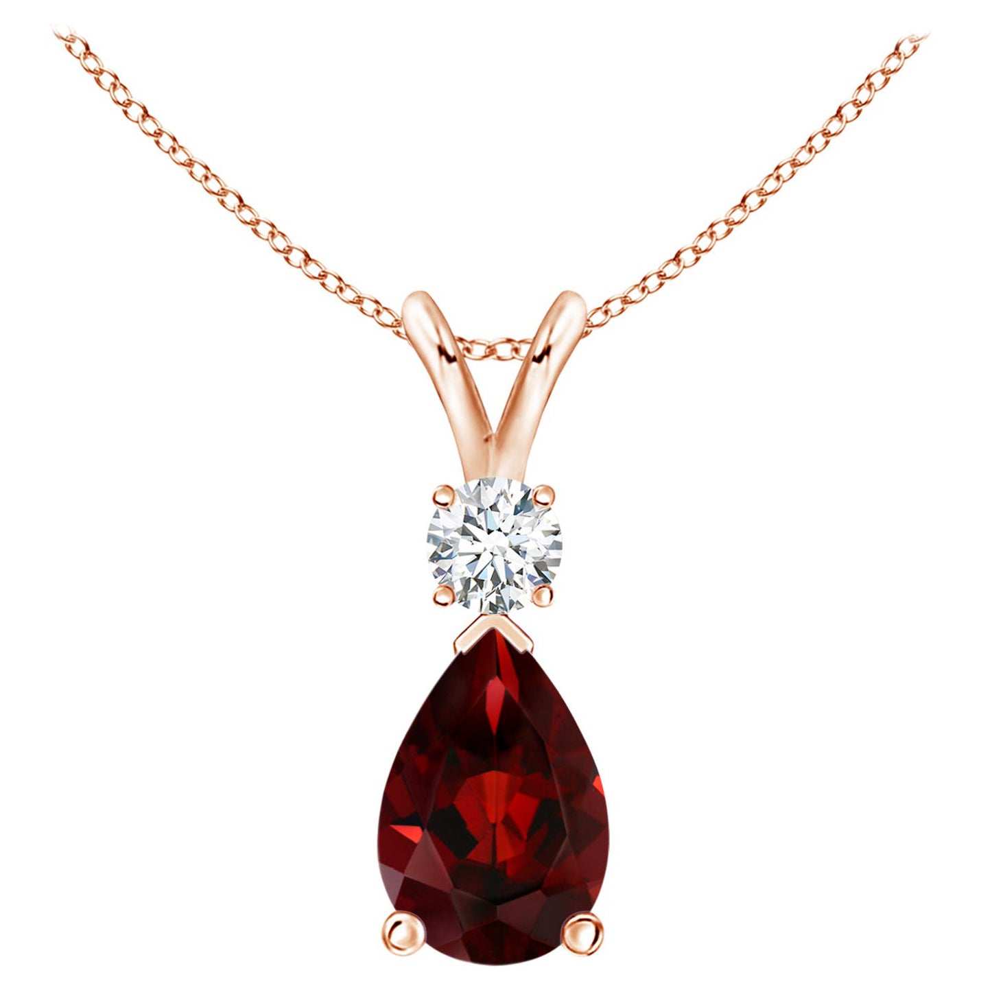 Natural 3.5ct Garnet Teardrop Pendant with Diamond in 14K Rose Gold
