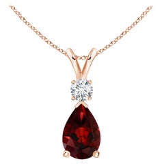 Natural 3.5ct Garnet Teardrop Pendant with Diamond in 14K Rose Gold