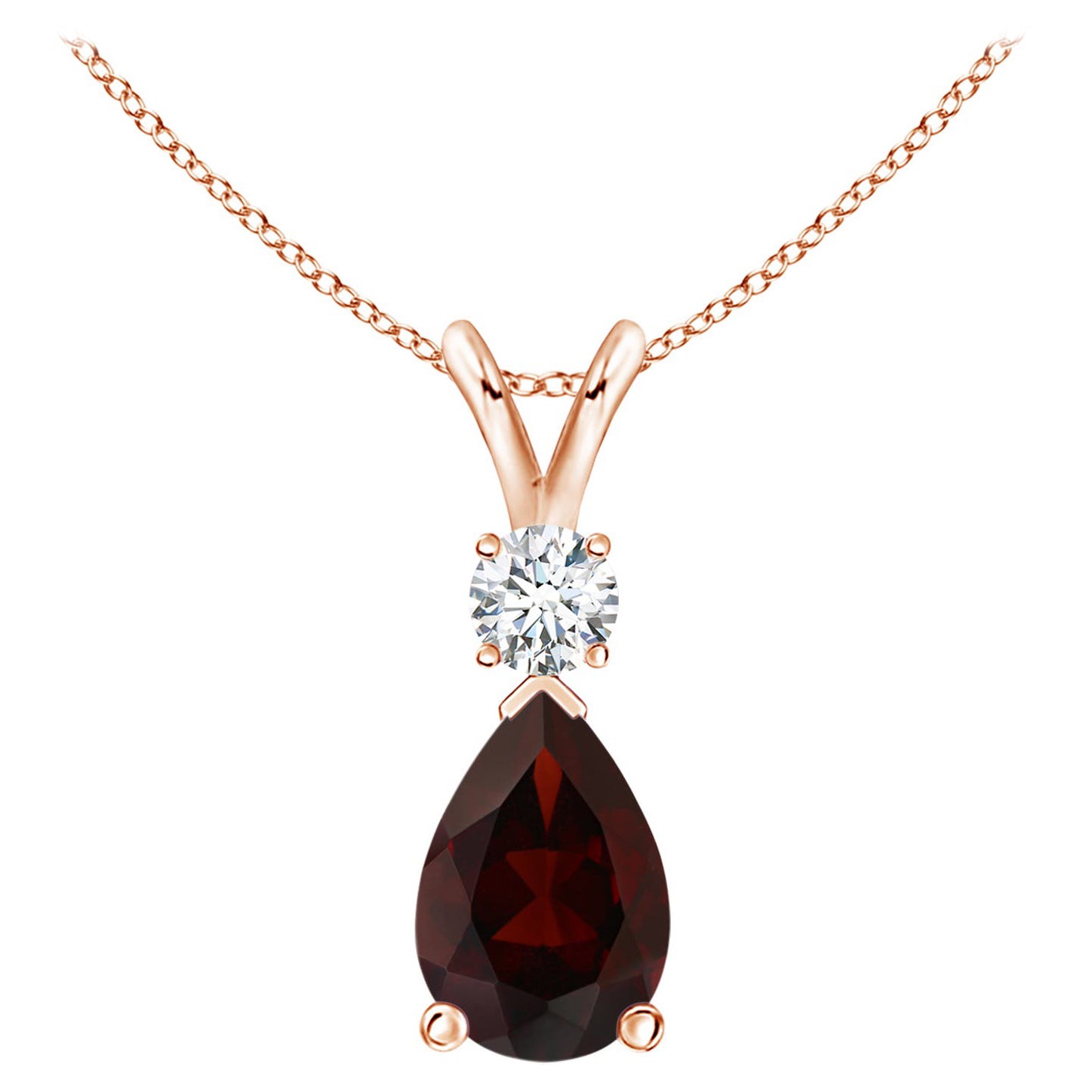 Natural 3.5ct Garnet Teardrop Pendant with Diamond in 14K Rose Gold