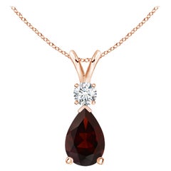 Natural 3.5ct Garnet Teardrop Pendant with Diamond in 14K Rose Gold