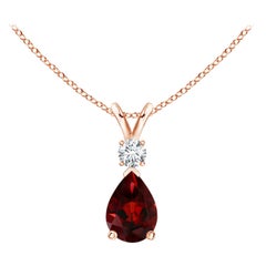 Natural 0.85ct Garnet Teardrop Pendant with Diamond in 14K Rose Gold