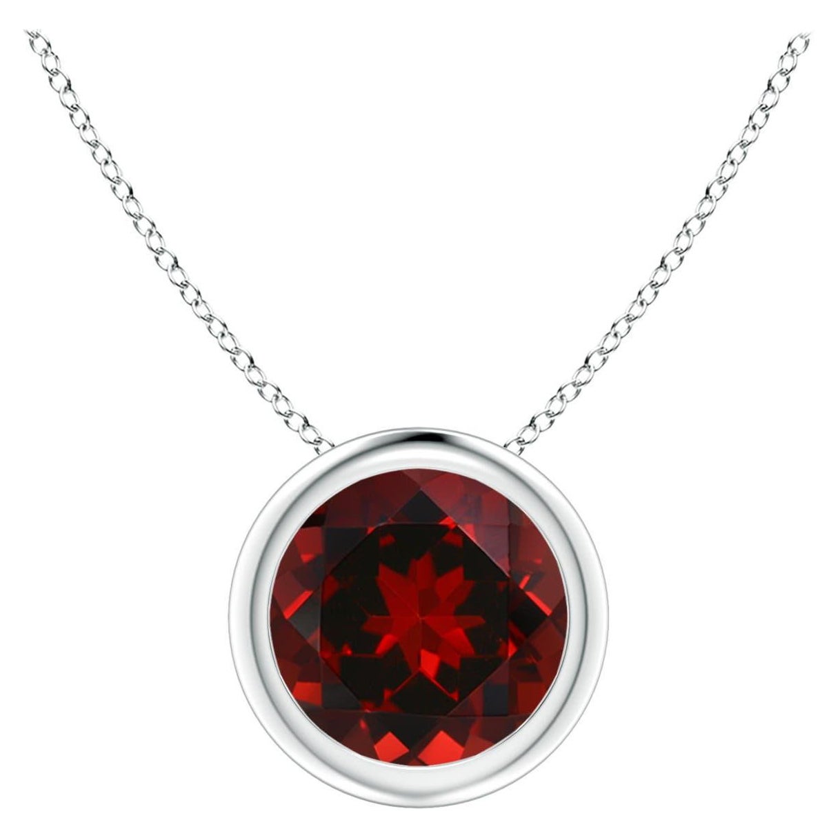 Natural Bezel-Set Round 1.5ct Garnet Solitaire Pendant in 14K White Gold For Sale