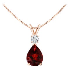 Natural 1.3ct Garnet Teardrop Pendant with Diamond in 14K Rose Gold