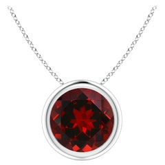 Natural Bezel-Set Round 2.2ct Garnet Solitaire Pendant in 14K White Gold