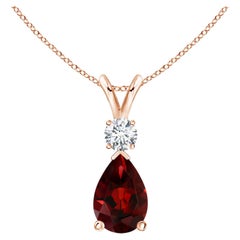 Natural 1.8ct Garnet Teardrop Pendant with Diamond in 14K Rose Gold