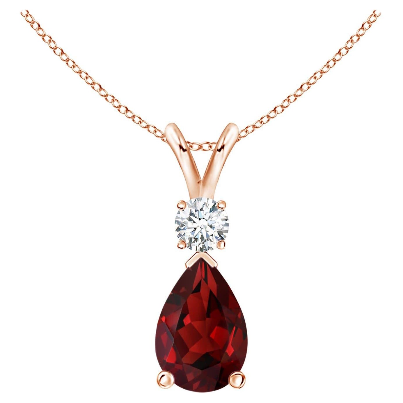 Natural 2.1ct Garnet Teardrop Pendant with Diamond in 14K Rose Gold For Sale
