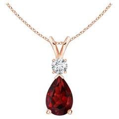 Pendentif en forme de goutte de grenat naturel de 2,1ct avec diamant en or rose 14K