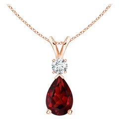 Pendentif en forme de goutte de grenat naturel de 2,1ct avec diamant en or rose 14K