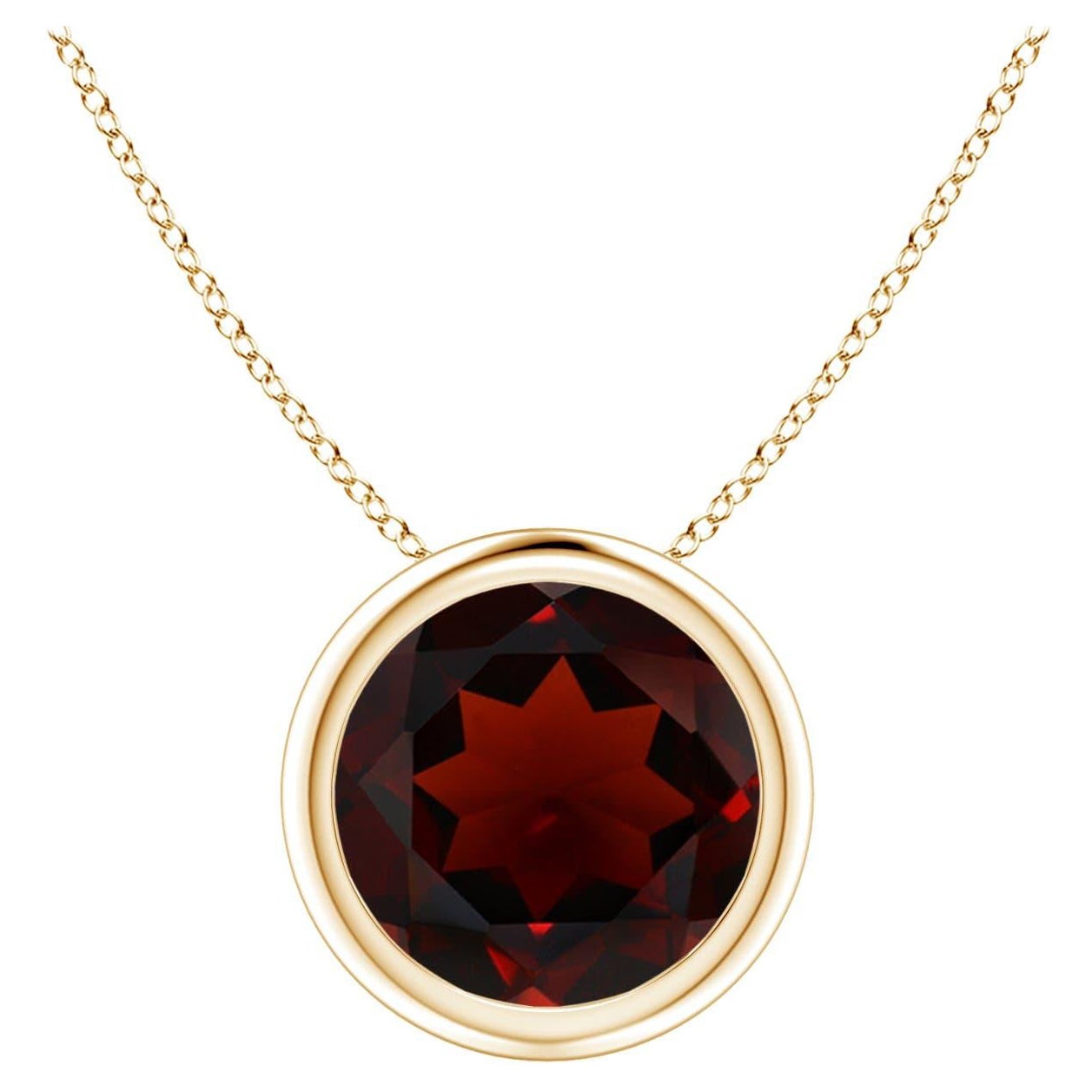 Natural Bezel-Set Round 2.2ct Garnet Solitaire Pendant in 14K Yellow Gold For Sale