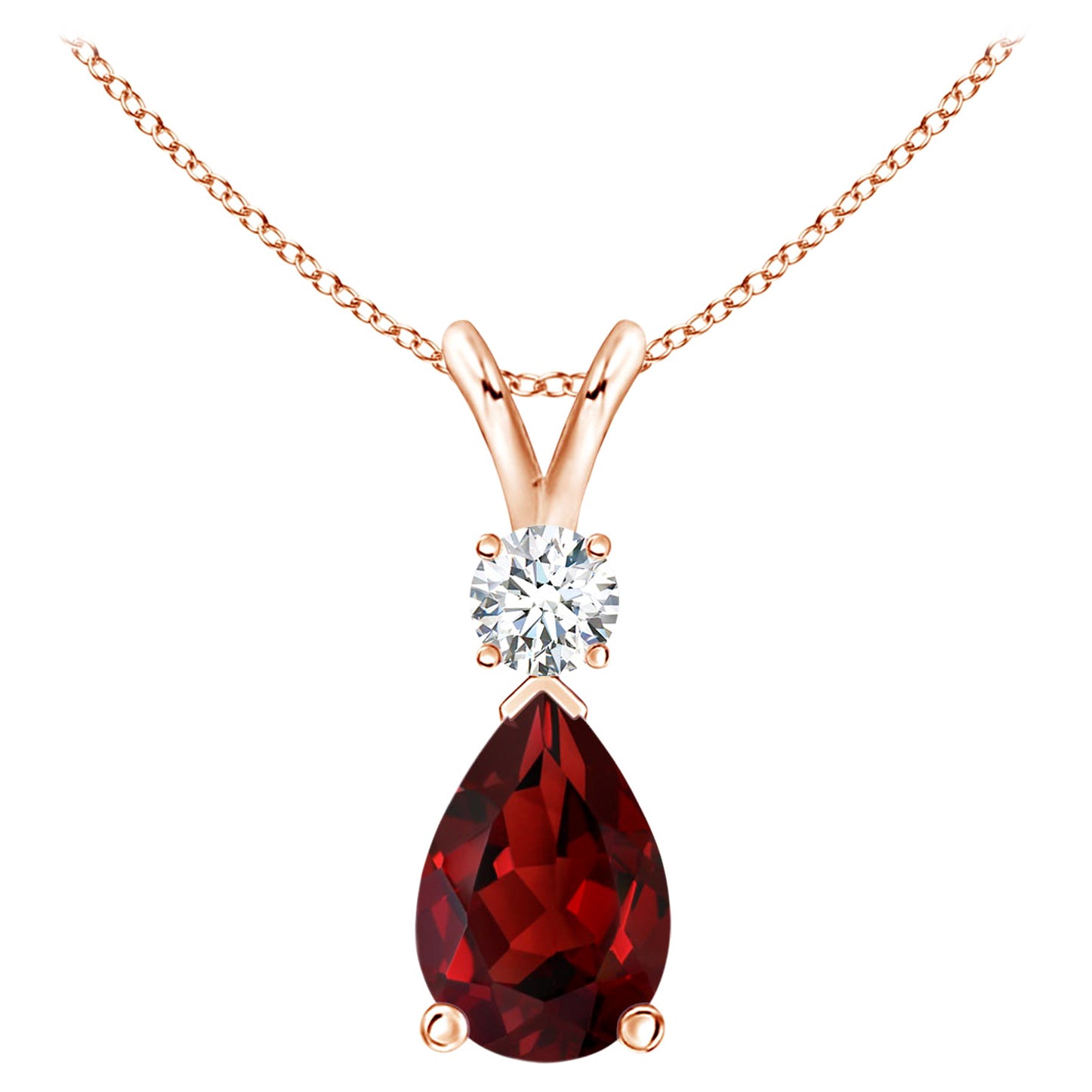 Natural 3.5ct Garnet Teardrop Pendant with Diamond in 14K Rose Gold
