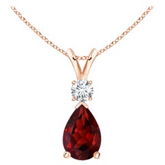Natural 3.5ct Garnet Teardrop Pendant with Diamond in 14K Rose Gold